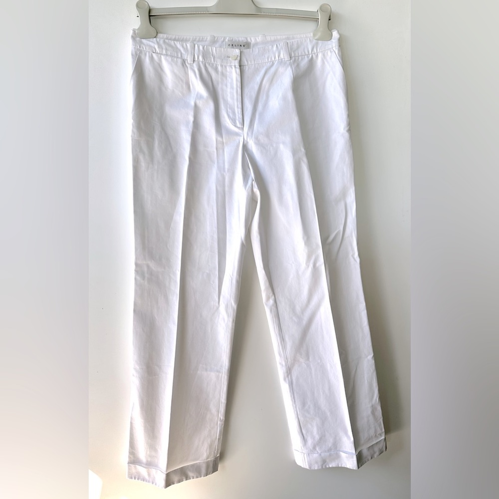 Celine White Cotton Pants, Wide Leg, size 44, US 10